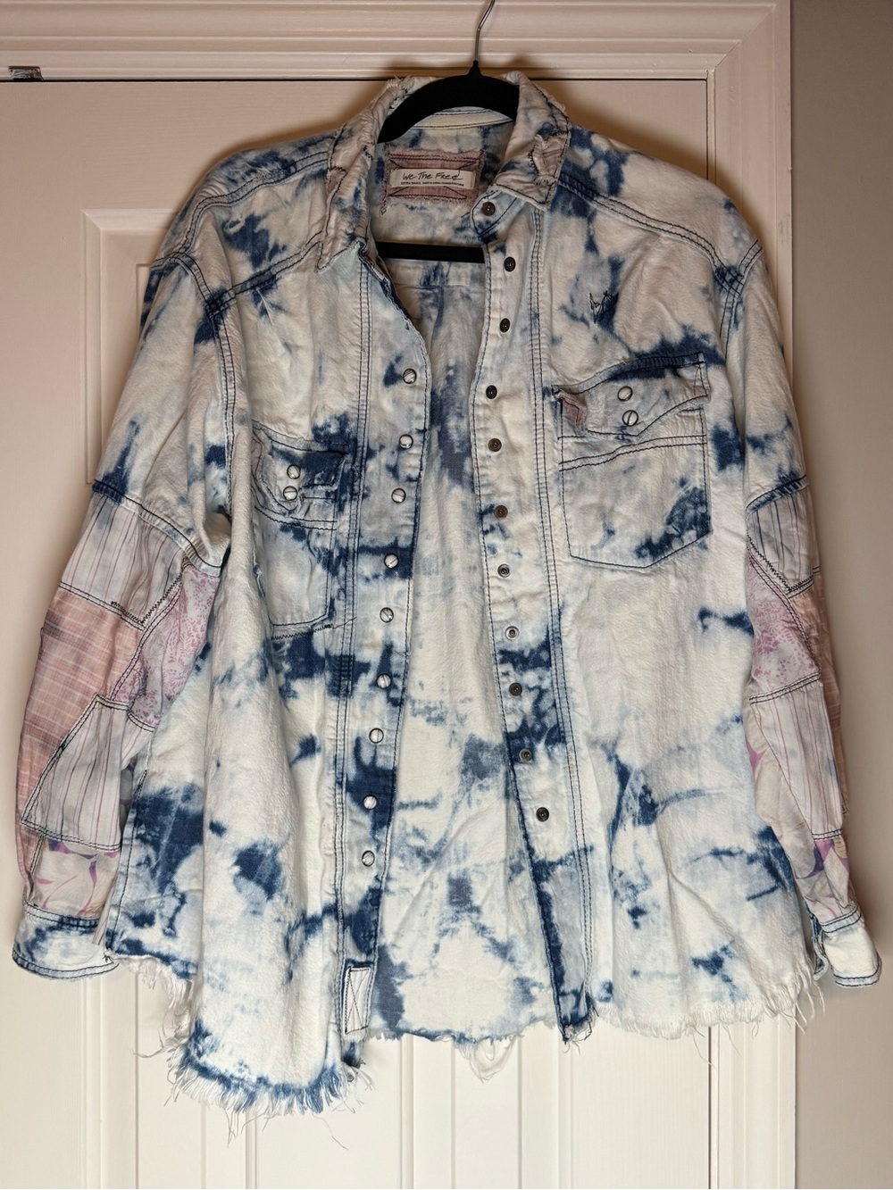 We The Free xs Blue & White Tie-Dye Denim Shacket